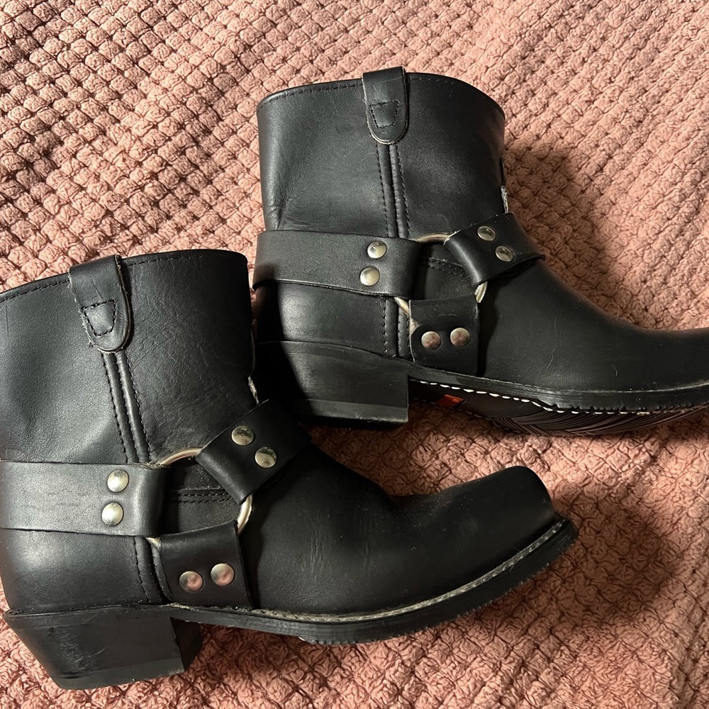 Double H Black Leather Ankle Boots with Buckle